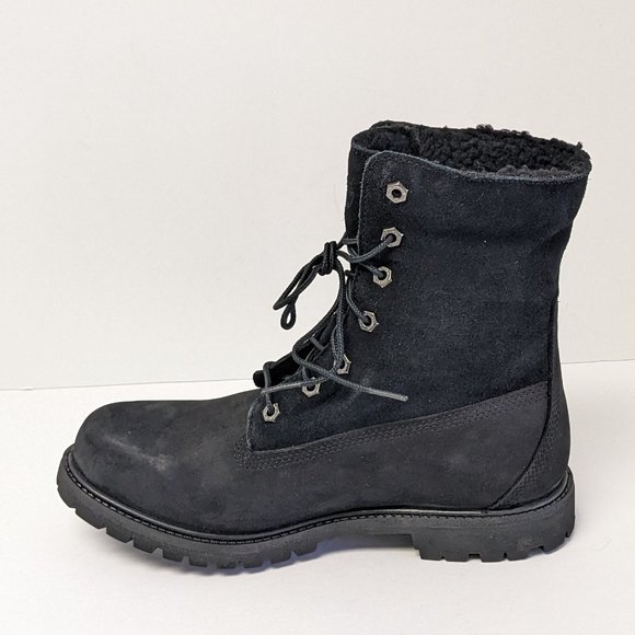 Timberland Teddy Fleece Fold Down Boots, Black Leather, Women's 9 M - Picture 4 of 7